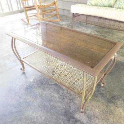 Metal Frame Patio Accent Table with Glass Top