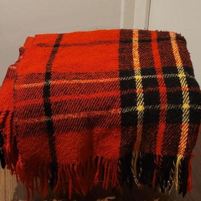 Lot 17: Vintage Red, Black & Yellow Plaid Wool Throw Blanket