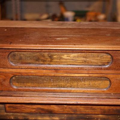 ANTIQUE TWO DRAWER SPOOL CABINET.