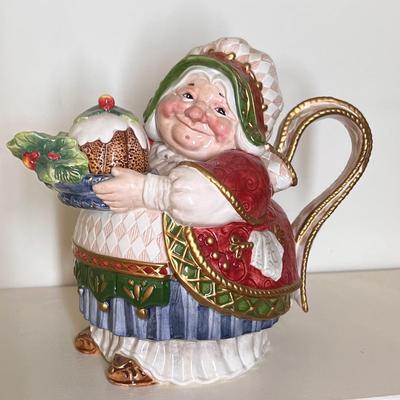 Fitz & Floyd Classics Figural Holiday Christmas Teapot Lady Baker