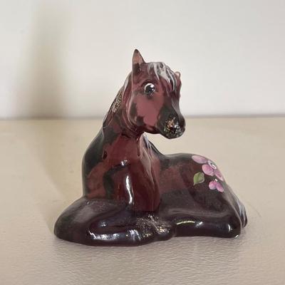 Fenton Art Glass Purple Hand Painted Horse Figurine Signed