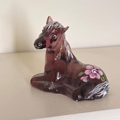 Fenton Art Glass Purple Hand Painted Horse Figurine Signed