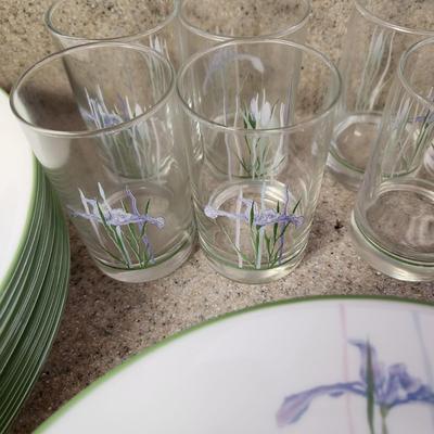 Large Lot 59 pcs Corning Corelle Shadow Iris Plates Bowls Glasses