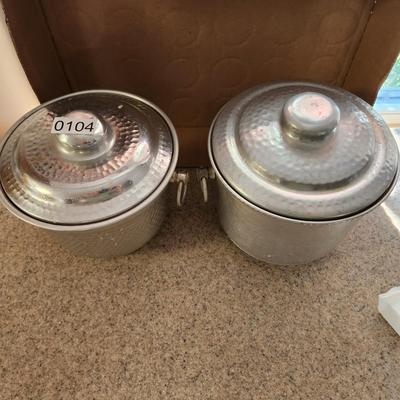 2 Vintage Ice Bucket Hammered Aluminum Made In Italy