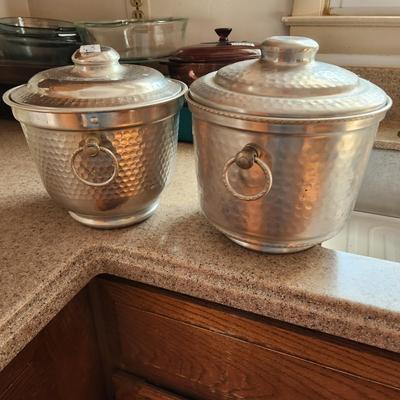 2 Vintage Ice Bucket Hammered Aluminum Made In Italy