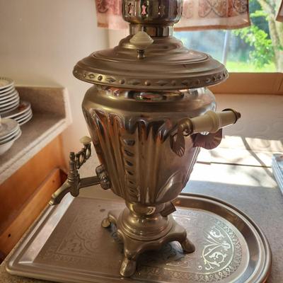 Vintage Samovar Coffee Tea pot with tray
