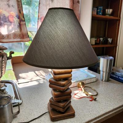 Wood Art Table Lamp w Shade