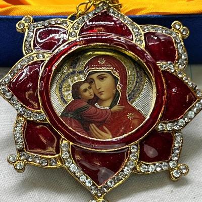 Russian Icon Madonna enamel Christmas ornament
