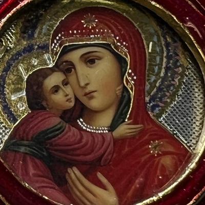 Russian Icon Madonna enamel Christmas ornament