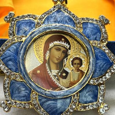 Russian Icon Madonna enamel Christmas ornament