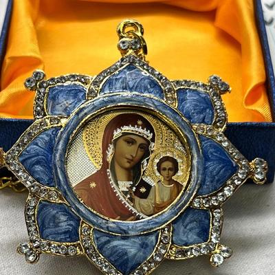 Russian Icon Madonna enamel Christmas ornament