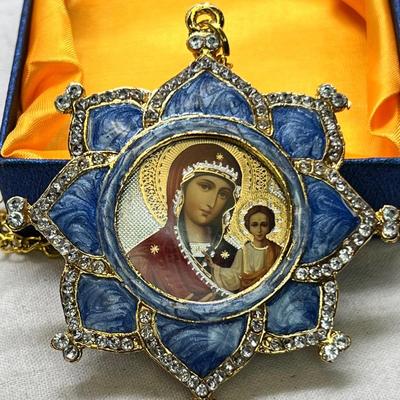 Russian Icon Madonna enamel Christmas ornament