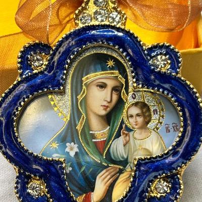 Russian Icon Madonna enamel Christmas ornament