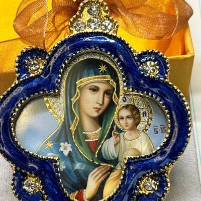 Russian Icon Madonna enamel Christmas ornament