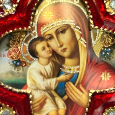 Russian Icon Madonna enamel Christmas ornament