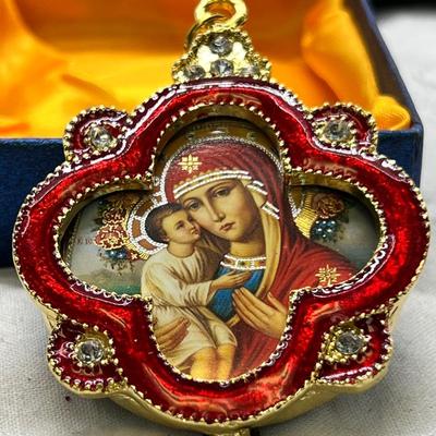Russian Icon Madonna enamel Christmas ornament