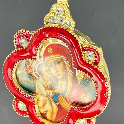 Russian Icon Madonna enamel Christmas ornament