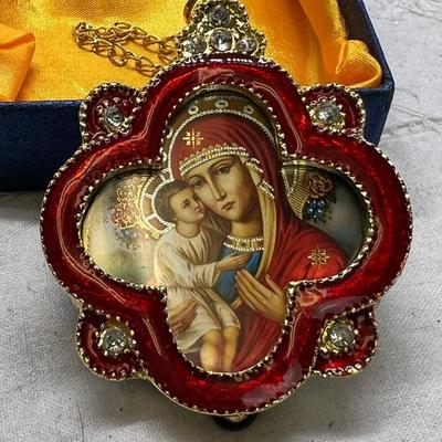 Russian Icon Madonna enamel Christmas ornament