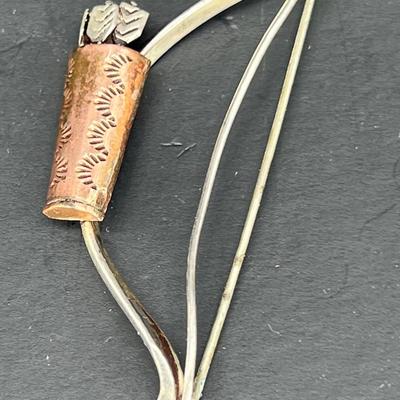 Sterling silver and copper bow pin
