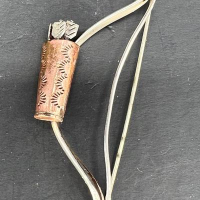 Sterling silver and copper bow pin