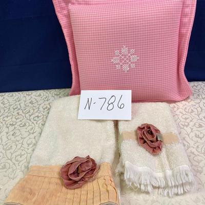 Pink Pillow and 2 Towels