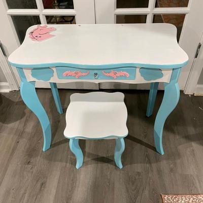 Hand Painted Children's Desk and Stool