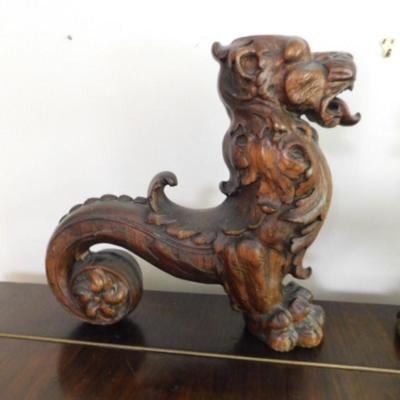 Pair of Large Wood Carved Foo Dogs