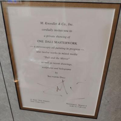 Professionally Framed Hand Signed M. Knoedler and Co. Invitation by Salvador Dali with C.O.A.