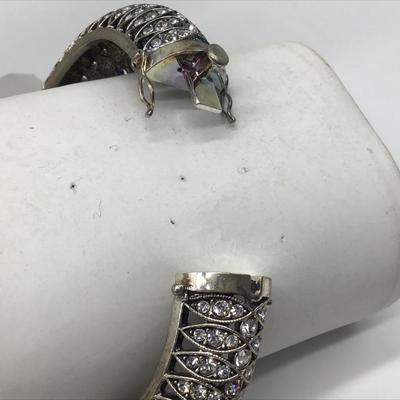 Beautiful Vintage Hinged Rhinestone Heavy Bracelet with safety Lock