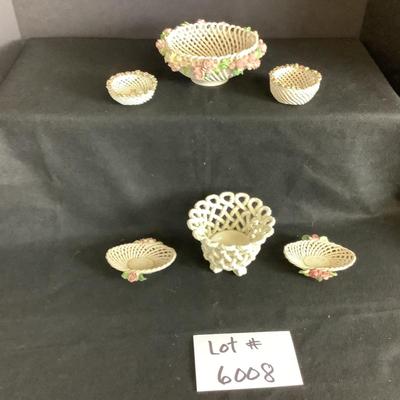 6008 Porcelain Italian Capodimonte Hand Woven Lattice set with Rosettes
