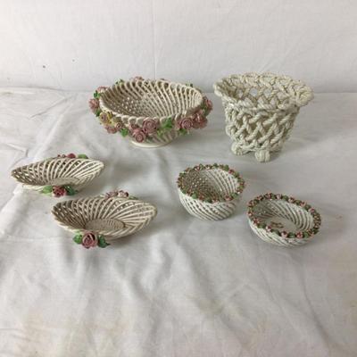 6008 Porcelain Italian Capodimonte Hand Woven Lattice set with Rosettes