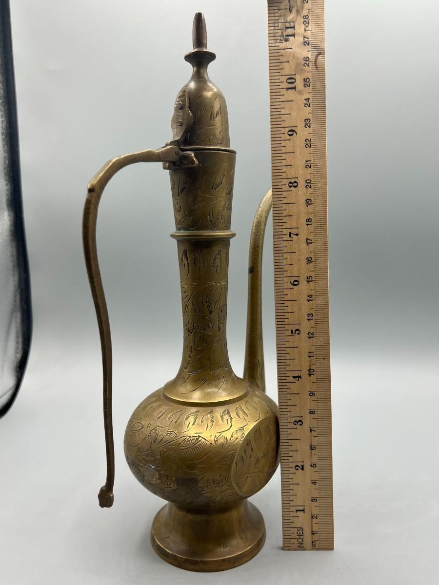 Vintage Surah Dallah Etched Coffee Tea Brass Made in India Teapot