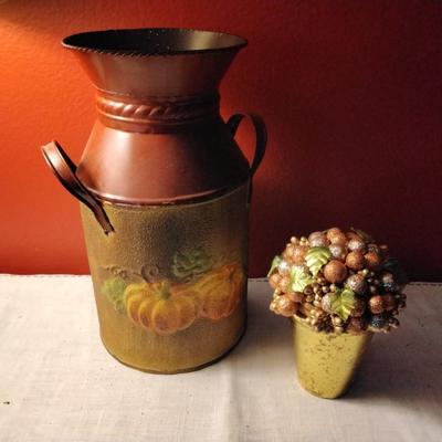 Autumn Decorations -Small Metal Milk Jug With Bonus Decoration