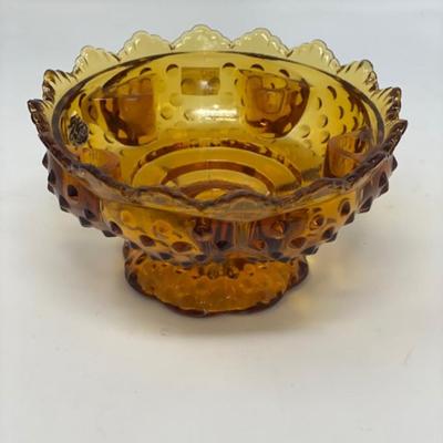 Fenton Hobnail Amber Glass Pedestal Candle Holder 3
