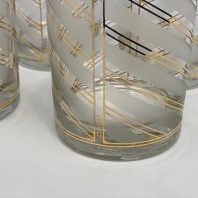 Culver Signed 22 karat Gold and Frosted White Swirl Double Old Fashion Glasses - Set of 4