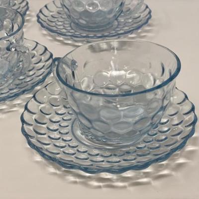 Set of 6 Anchor Hocking Fire King Sapphire Bubble Cups and Saucers