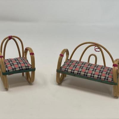 Vintage Miniature Ratan Chair and Bench