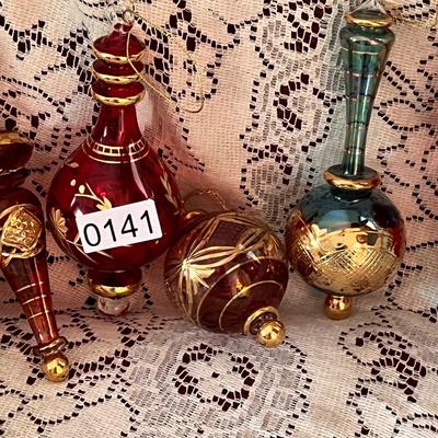 Lot of 6 Glass and Gold Christmas Ornaments