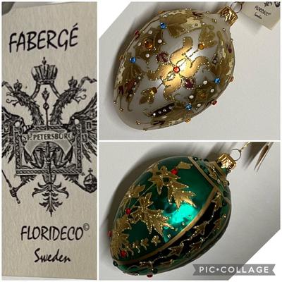 2 Large Florideco of Sweden Faberge Style Egg Ornaments