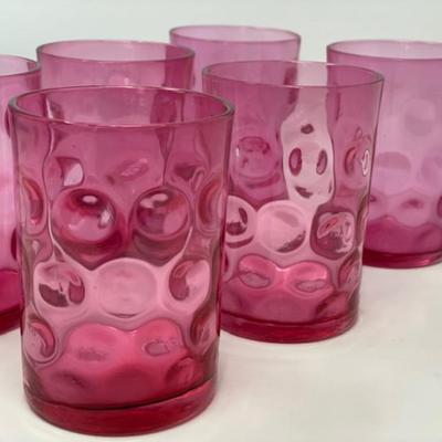 Set of 6 Vintage Cranberry Glass Tumblers Coin Dot Thumbprint