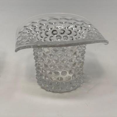 Vintage Clear Hobnail Art Glass Top Hat, Bud Vase - Set of 2