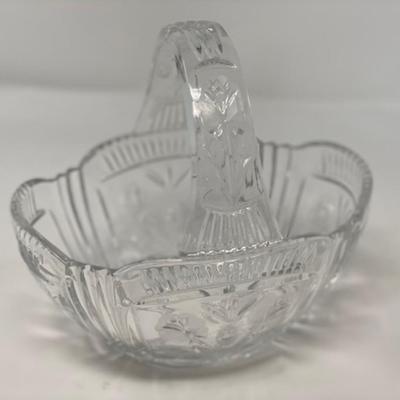 Vintage Lead Crystal Cut Glass Oval Basket w/Handle Candy Dish