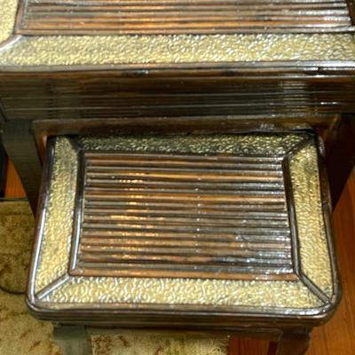 Vintage Three Piece Asian Rattan/Bamboo Nesting Tables