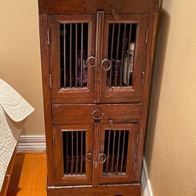 Two Vintage Slatted End Tables with Storage