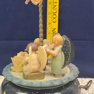 Wooden Music Box with Rotating Angels