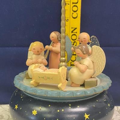 Wooden Music Box with Rotating Angels
