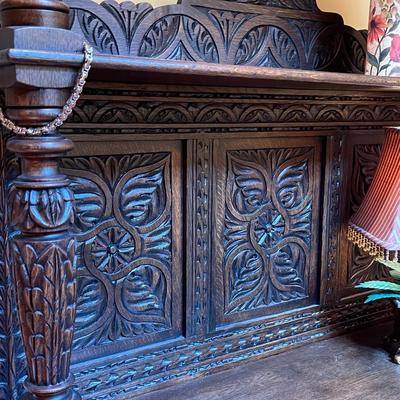 Exquisite 19th Century Hand Carved Court Cupboard