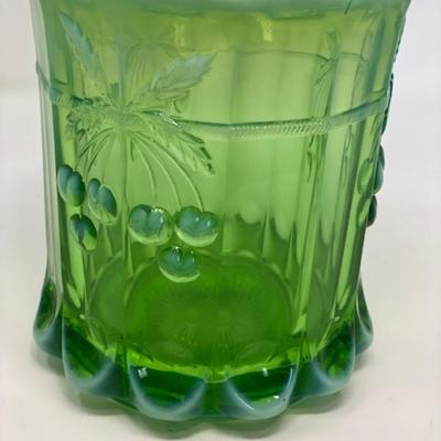 Mosser (Ohio) Cherry Thumbprint Green Opalescent Cookie Jar - 10"