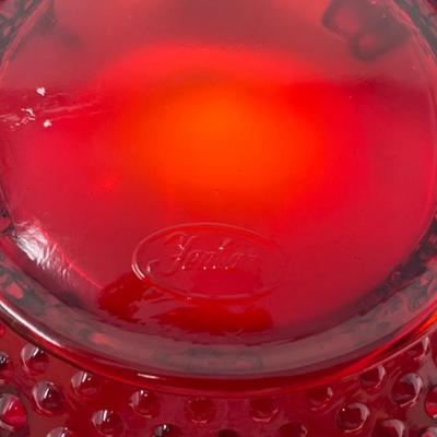 Fenton Hobnail Ruby Red Double Crimped Bonbon Dish 8"