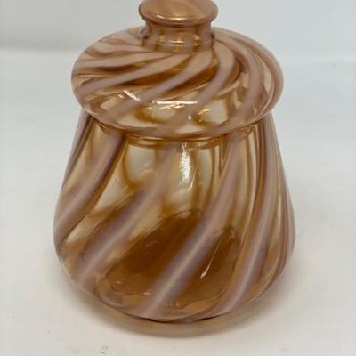 Fenton Caneo Opalescent Spiral Optic Pattern Jar 7.5"
